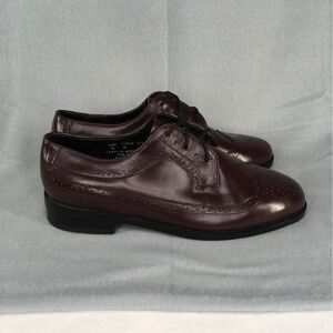 Men's London Square Leather‎ Oxford Shoes Burgundy Size 9D Brogue Style